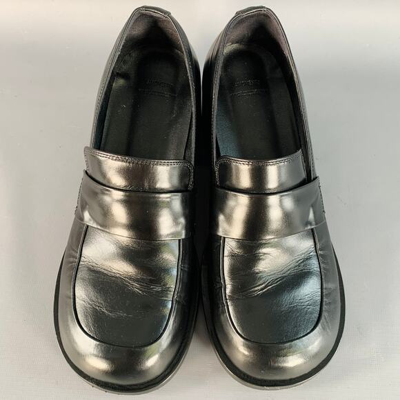 AMOMENTO Size 6 Black Leather Stacked Heel Penny Loafers main image 9